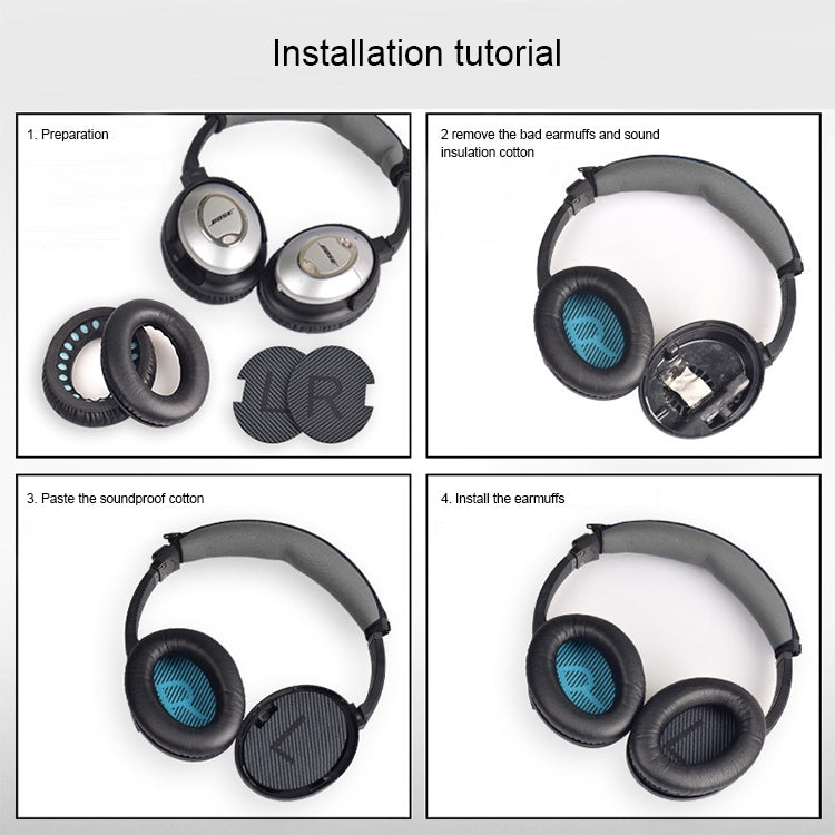 1 Paar weiche Ohrmuschel-Kopfhörerhülle mit LR-Watte für BOSE QC2 / QC15 / AE2 / QC25 / QC35