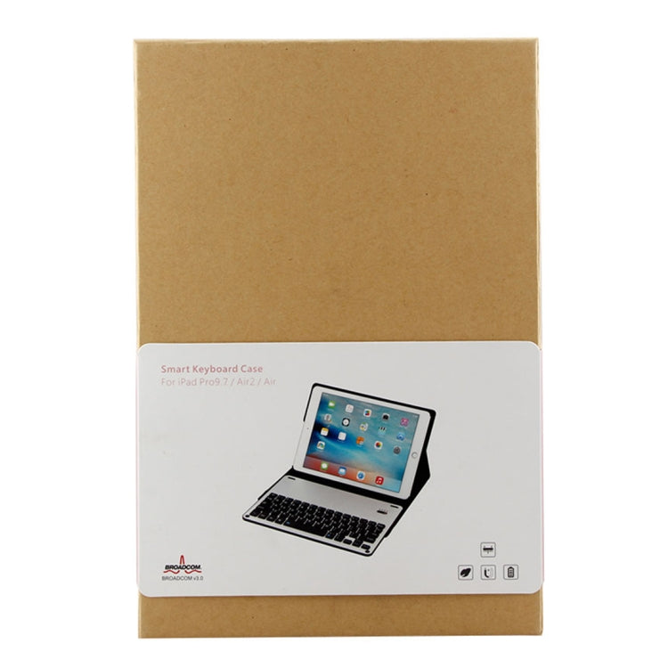 FT-1038B Abnehmbare Bluetooth 3.0 Aluminiumlegierung Tastatur + Leder-Tablet-Hülle mit Lammnappa-Textur für iPad Air / Air 2 / iPad Pro 9,7 Zoll, mit Wasserabweisend / Drei-Stufen-Winkelverstellung / Magnetisch / Schlafmodus, FT-1038B