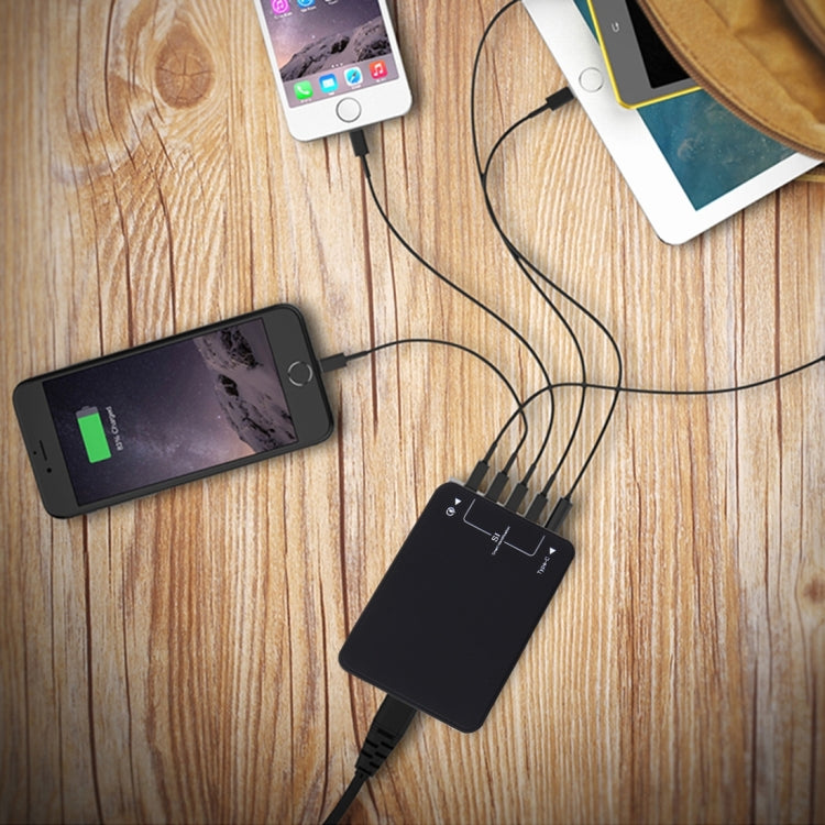 Q8118 1 Quick Charge 3.0 + 4 Smart Identification USB + 1 USB-C / Type-C 3.1 Desktop-USB-Ladegerät