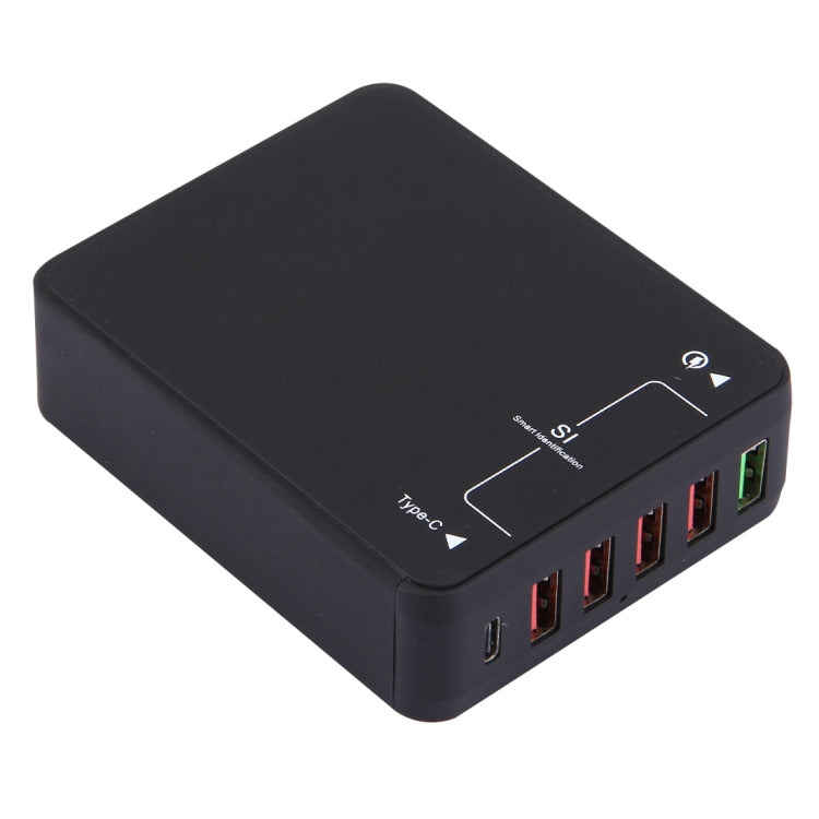 Q8118 1 Quick Charge 3.0 + 4 Smart Identification USB + 1 USB-C / Type-C 3.1 Desktop-USB-Ladegerät