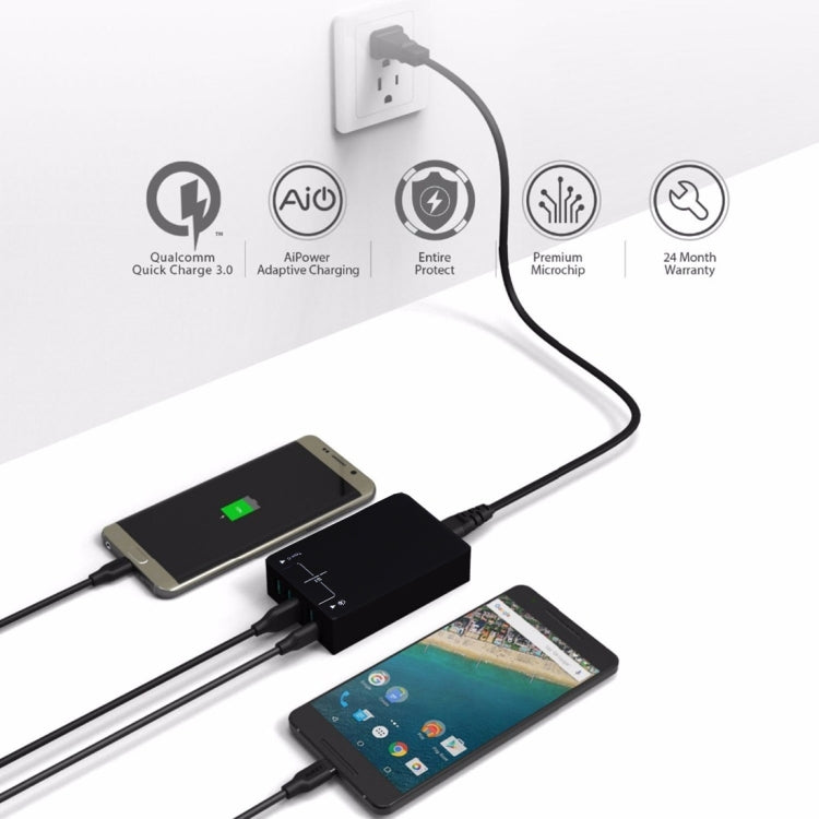 Q8118 1 Quick Charge 3.0 + 4 Smart Identification USB + 1 USB-C / Type-C 3.1 Desktop-USB-Ladegerät