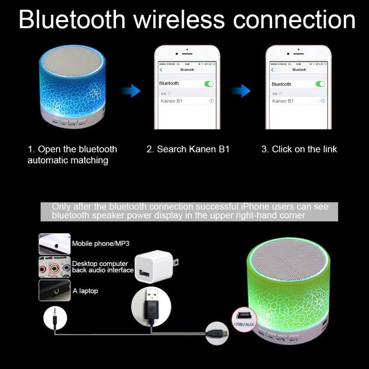 A9 Mini Tragbarer Glanz-Crack-Bluetooth-Stereolautsprecher mit LED-Licht, integriertem Mikrofon, unterstützt Freisprechanrufe und TF-Karte
