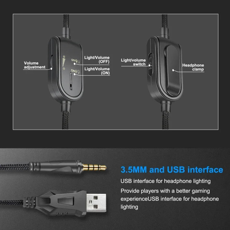 ONIKUMA K8 Over-Ear-Gaming-Headset mit Bass-Stereo-Surround-Sound, Mikrofon und LED-Beleuchtung