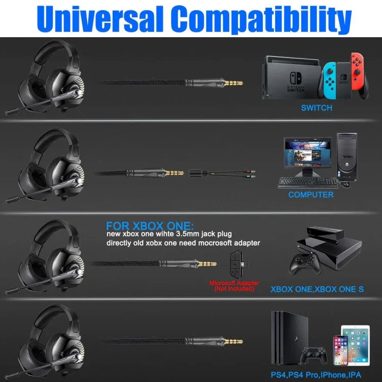 ONIKUMA K6 Over-Ear Gaming-Kopfhörer mit Bass, Stereo-Surround-Sound, Mikrofon und RGB-Beleuchtung