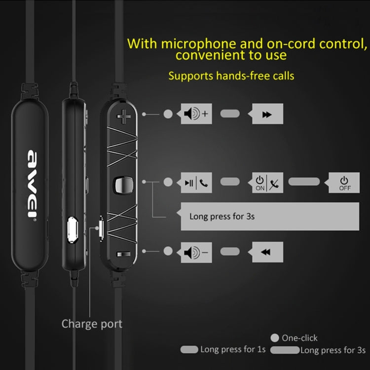 AWEI A921BL Kabelloser Sport Magnetischer Bluetooth-Ohrhörer mit Kabelsteuerung + Mikrofon