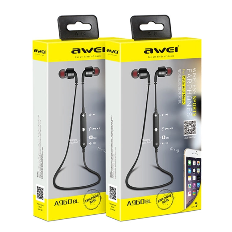 AWEI A960BL Kabelloser Sport Bluetooth Ohrhörer mit Kabelsteuerung, Unterstützt Freisprechanruf