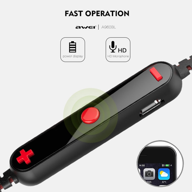 AWEI A960BL Kabelloser Sport Bluetooth Ohrhörer mit Kabelsteuerung, Unterstützt Freisprechanruf