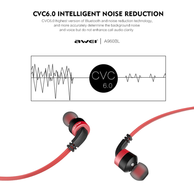 AWEI A960BL Kabelloser Sport Bluetooth Ohrhörer mit Kabelsteuerung, Unterstützt Freisprechanruf
