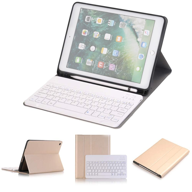 Abnehmbare Bluetooth-Tastatur + horizontale Klapp-Leder-Tablet-Hülle mit Halter & Stifthalter für iPad Pro 9,7 Zoll, iPad Air, iPad Air 2, iPad 9,7 Zoll (2017), iPad 9,7 Zoll (2018), A07B Blau, A07B Roségold, A07B Schwarz, A07B Gold