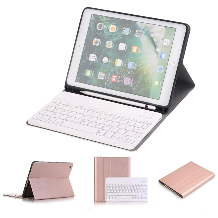 Abnehmbare Bluetooth-Tastatur + horizontale Klapp-Leder-Tablet-Hülle mit Halter & Stifthalter für iPad Pro 9,7 Zoll, iPad Air, iPad Air 2, iPad 9,7 Zoll (2017), iPad 9,7 Zoll (2018), A07B Blau, A07B Roségold, A07B Schwarz, A07B Gold