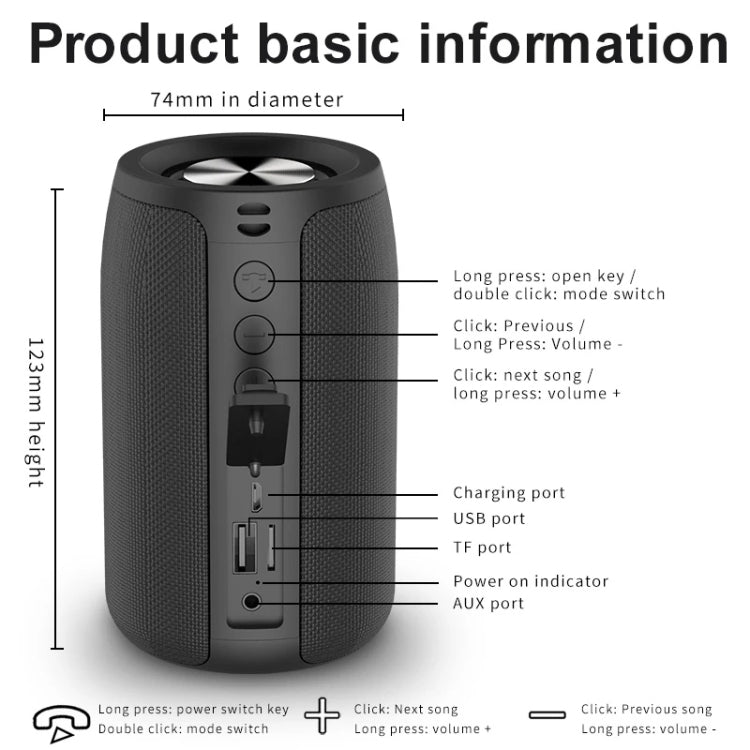 ZEALOT S32 5W HiFi Bass kabelloser Bluetooth-Lautsprecher, unterstützt Freisprechen / USB / AUX, S32