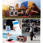 W5B Wooden Portable Dual Horn Stereo Bluetooth Speaker with Phone Holder, Support TF Card / AUX