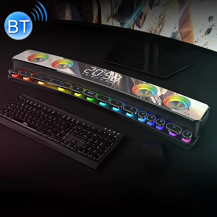 SOAIY SH39 Bunte Spektrum-Beleuchtungseffekte + Mechanische Tasten + Uhrwecker + Akku Desktop Home Gaming Bluetooth Lautsprecher, Deluxe Edition