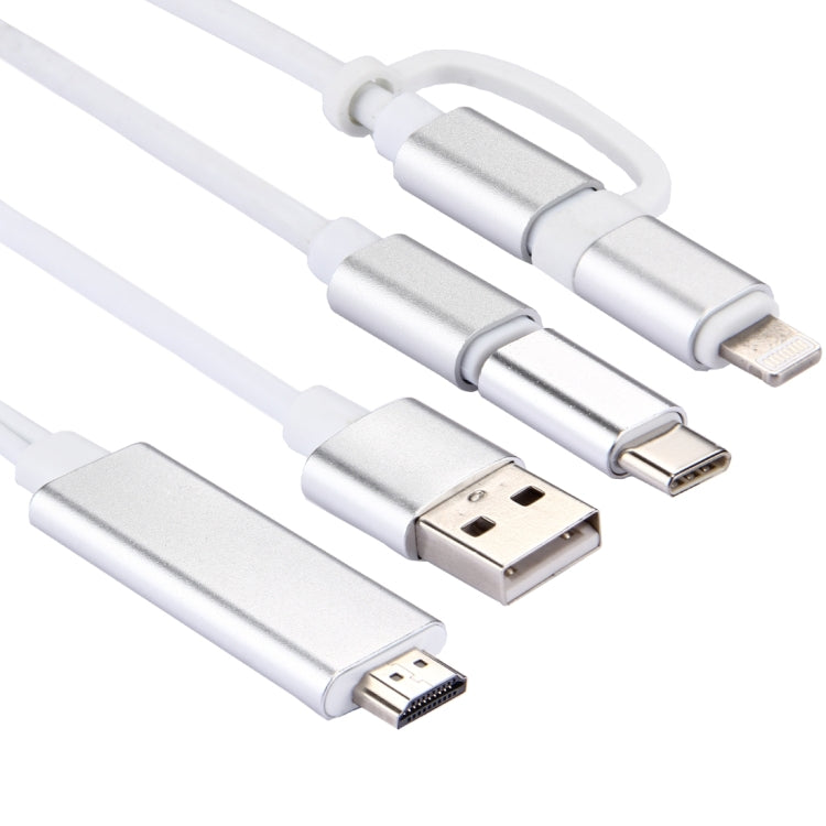 3-in-1 Micro-USB- & 8-Pin- & Typ-C-auf-HDMI-HD-1080P-HDTV-Adapterkabel
