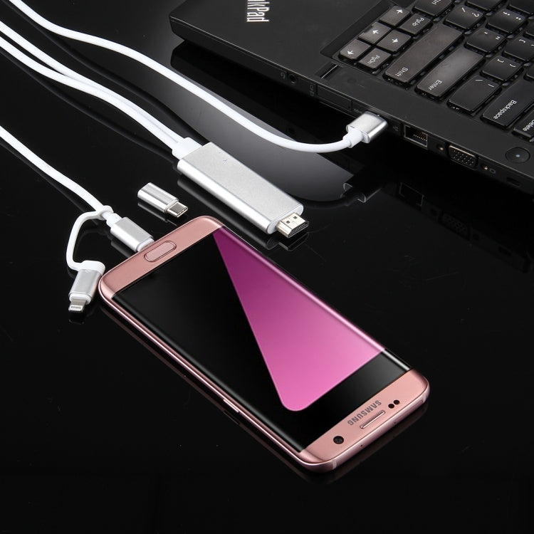 3-in-1 Micro-USB- & 8-Pin- & Typ-C-auf-HDMI-HD-1080P-HDTV-Adapterkabel