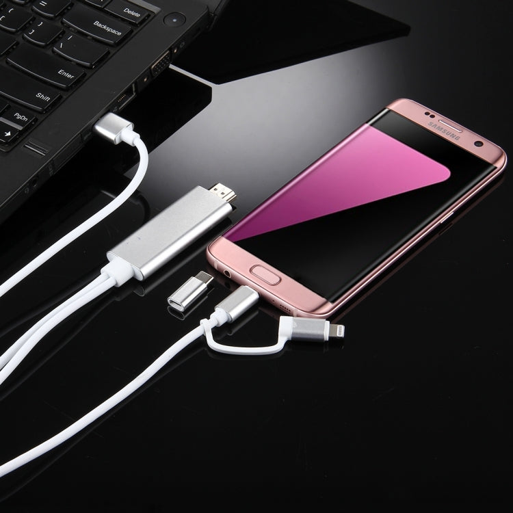 3-in-1 Micro-USB- & 8-Pin- & Typ-C-auf-HDMI-HD-1080P-HDTV-Adapterkabel