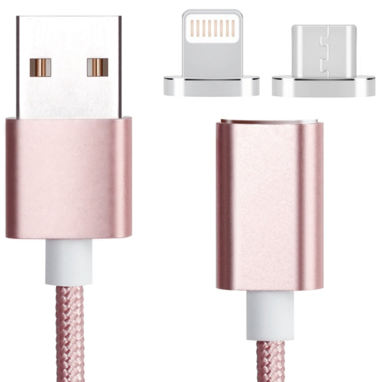 2-in-1 5V 2A Micro USB & 8 Pin zu USB 2.0 geflochtenes magnetisches Datenkabel, Kabellänge: 1,2m