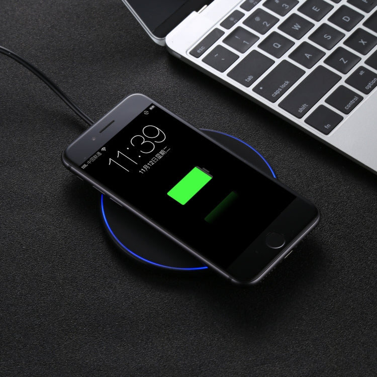 DC 9V 1.67A / 5V 1A Universelles, rundes Qi Standard Schnellladegerät mit Kontrollleuchte, runde Form