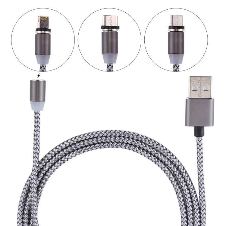 1,05 m 8-Pin + Micro-USB + USB-C / Typ-C auf USB geflochtenes Daten-Synchronisations-Ladekabel mit LED-Anzeige