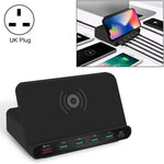 828W 7 in 1 60W QC 3.0 USB-Schnittstelle + 4 USB-Anschlüsse + USB-C / Type-C Schnittstelle + kabelloses Laden Multifunktionsladegerät mit Handyhalterfunktion, UK-Stecker, UK-Stecker Schwarz, UK-Stecker Weiß