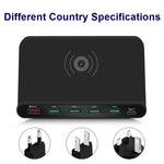 828W 7 in 1 60W QC 3.0 USB-Schnittstelle + 4 USB-Anschlüsse + USB-C / Type-C Schnittstelle + kabelloses Laden Multifunktionsladegerät mit Handyhalterfunktion, UK-Stecker, UK-Stecker Schwarz, UK-Stecker Weiß