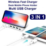 828W 7 in 1 60W QC 3.0 USB-Schnittstelle + 4 USB-Anschlüsse + USB-C / Type-C Schnittstelle + kabelloses Laden Multifunktionsladegerät mit Handyhalterfunktion, UK-Stecker, UK-Stecker Schwarz, UK-Stecker Weiß