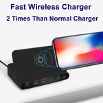 828W 7 in 1 60W QC 3.0 USB-Schnittstelle + 4 USB-Anschlüsse + USB-C / Type-C Schnittstelle + kabelloses Laden Multifunktionsladegerät mit Handyhalterfunktion, UK-Stecker, UK-Stecker Schwarz, UK-Stecker Weiß