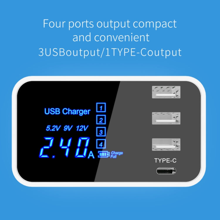 CDA30 20W 3 USB-Anschlüsse + USB-C / Type-C Anschlüsse Multifunktionsladegerät mit LED-Anzeige, UK-Stecker, UK-Stecker