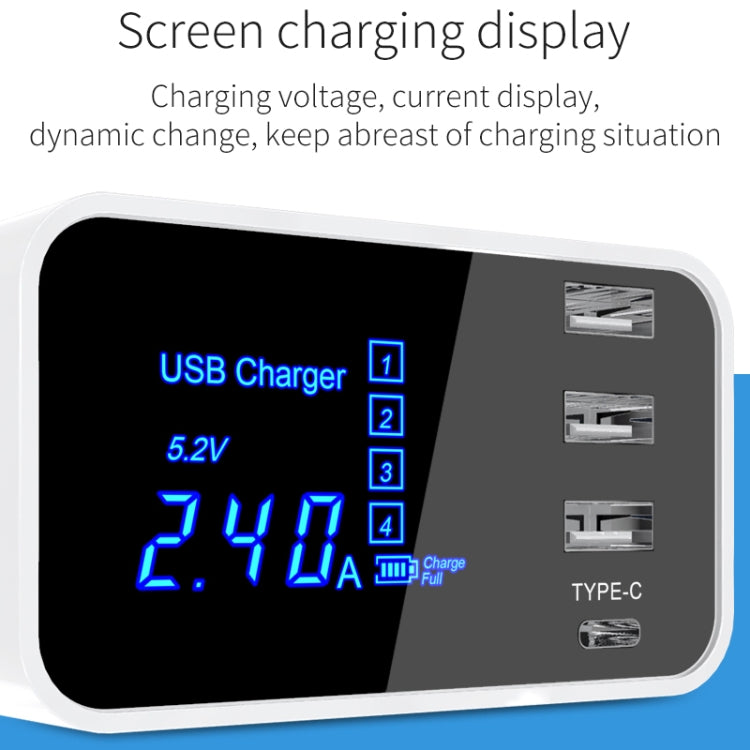 CDA30 20W 3 USB-Anschlüsse + USB-C / Type-C Anschlüsse Multifunktionsladegerät mit LED-Anzeige, US-Stecker, US-Stecker