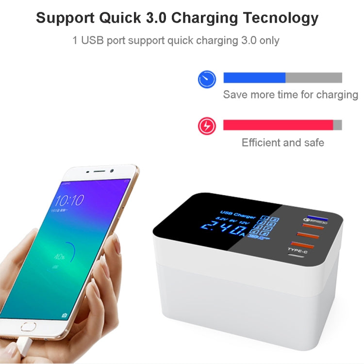CDA33Q 40W QC 3.0 USB + 3 USB-Anschlüsse + USB-C / Type-C Anschlüsse Multifunktionsladegerät mit LED-Anzeige, EU-Stecker, EU-Stecker