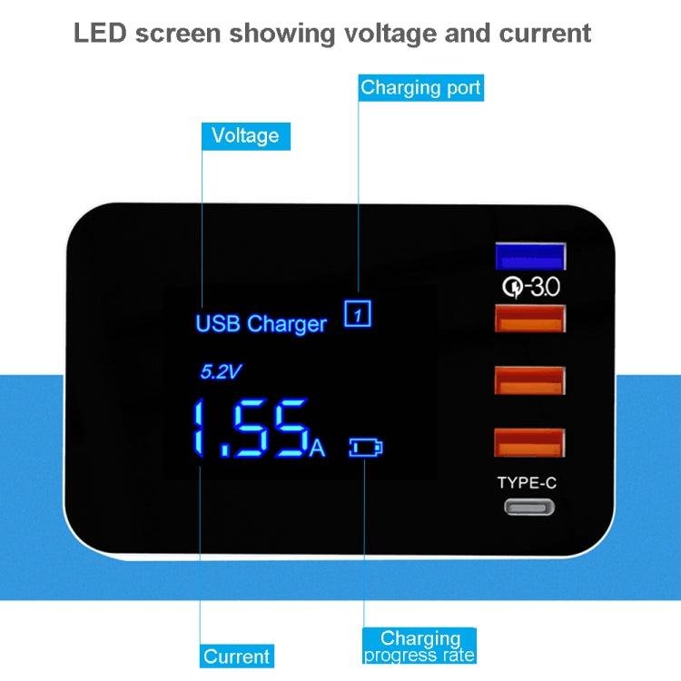 CDA33Q 40W QC 3.0 USB + 3 USB-Anschlüsse + USB-C / Type-C Anschlüsse Multifunktionsladegerät mit LED-Anzeige, AU-Stecker, AU-Stecker