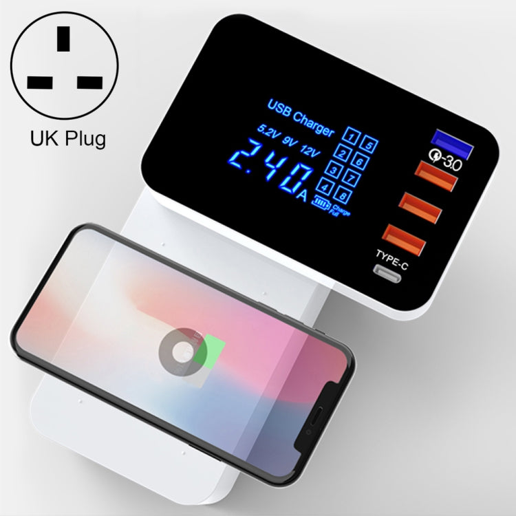 CDA33Q 40W QC 3.0 USB + 3 USB-Anschlüsse + USB-C / Type-C Anschlüsse Multifunktionsladegerät mit LED-Anzeige, UK-Stecker, UK-Stecker
