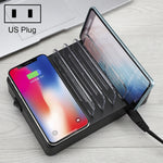 50W 6 USB-Anschlüsse + 2 USB-C / Type-C Anschlüsse + Kabelloses Laden Multifunktionsladegerät mit LED-Anzeige & abnehmbarem Rahmen, US-Stecker, US-Stecker