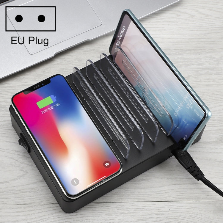 50W 6 USB-Anschlüsse + 2 USB-C / Type-C Anschlüsse + Kabelloses Laden Multifunktionsladegerät mit LED-Anzeige & abnehmbarem Rahmen, EU-Stecker, EU-Stecker