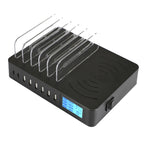 50W 6 USB-Anschlüsse + 2 USB-C / Type-C Anschlüsse + Kabelloses Laden Multifunktionsladegerät mit LED-Anzeige & abnehmbarem Rahmen, EU-Stecker, EU-Stecker
