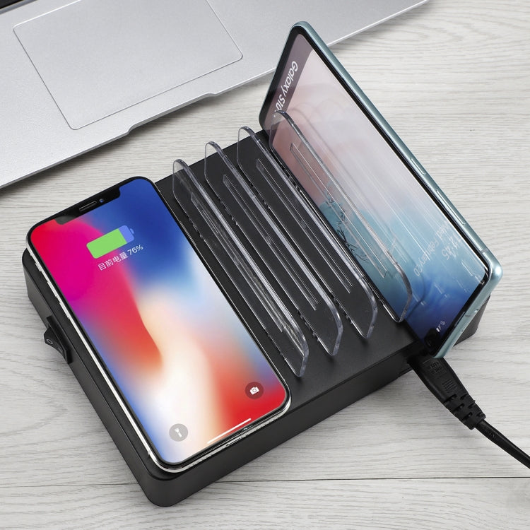 50W 6 USB-Anschlüsse + 2 USB-C / Type-C Anschlüsse + Kabelloses Laden Multifunktionsladegerät mit LED-Anzeige & abnehmbarem Rahmen, EU-Stecker, EU-Stecker