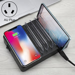 50W 6 USB-Anschlüsse + 2 USB-C / Type-C Anschlüsse + Kabelloses Laden Multifunktionsladegerät mit LED-Anzeige & abnehmbarem Rahmen, AU-Stecker, AU-Stecker
