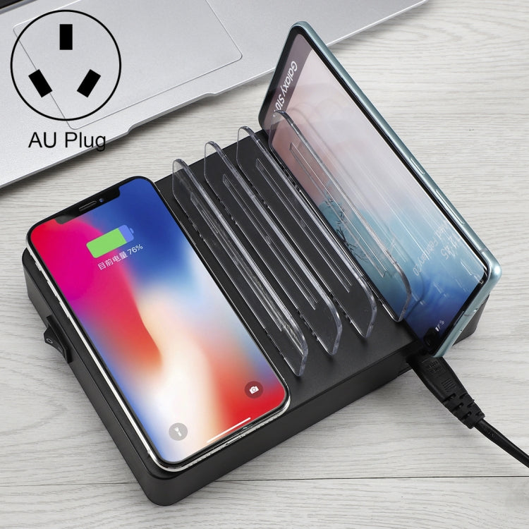 50W 6 USB-Anschlüsse + 2 USB-C / Type-C Anschlüsse + Kabelloses Laden Multifunktionsladegerät mit LED-Anzeige & abnehmbarem Rahmen, AU-Stecker, AU-Stecker