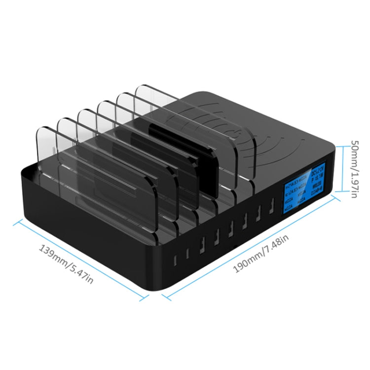 50W 6 USB-Anschlüsse + 2 USB-C / Type-C Anschlüsse + Kabelloses Laden Multifunktionsladegerät mit LED-Anzeige & abnehmbarem Rahmen, AU-Stecker, AU-Stecker
