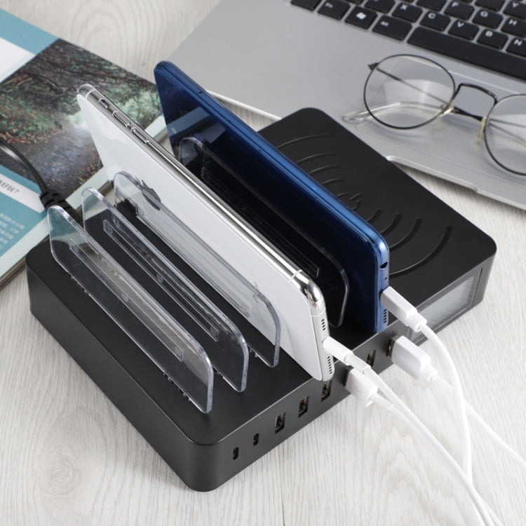 50W 6 USB-Anschlüsse + 2 USB-C / Type-C Anschlüsse + Kabelloses Laden Multifunktionsladegerät mit LED-Anzeige & abnehmbarem Rahmen, US-Stecker, US-Stecker