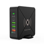 F88W 3 x USB + 2 x USB-C / Typ-C Anschlüsse QC3.0 Desktop-Ladegerät mit kabelloser Ladefunktion, F88W