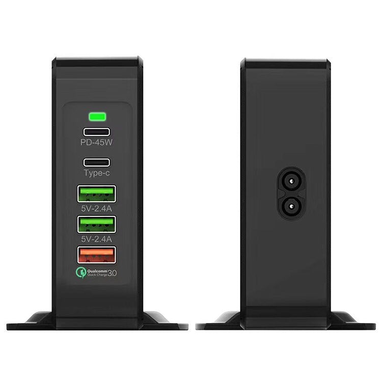 F88W 3 x USB + 2 x USB-C / Typ-C Anschlüsse QC3.0 Desktop-Ladegerät mit kabelloser Ladefunktion, F88W