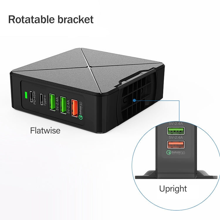 F88W 3 x USB + 2 x USB-C / Typ-C Anschlüsse QC3.0 Desktop-Ladegerät mit kabelloser Ladefunktion, F88W