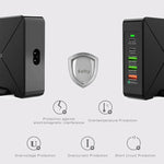 F88W 3 x USB + 2 x USB-C / Typ-C Anschlüsse QC3.0 Desktop-Ladegerät mit kabelloser Ladefunktion, F88W
