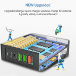 F88W 3 x USB + 2 x USB-C / Typ-C Anschlüsse QC3.0 Desktop-Ladegerät mit kabelloser Ladefunktion, F88W