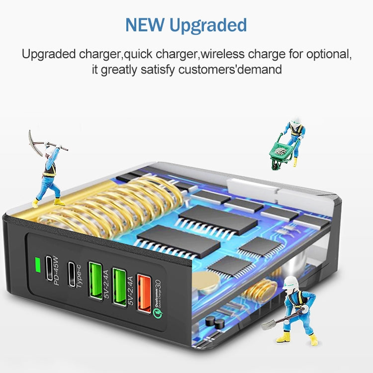 F88W 3 x USB + 2 x USB-C / Typ-C Anschlüsse QC3.0 Desktop-Ladegerät mit kabelloser Ladefunktion, F88W