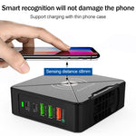F88W 3 x USB + 2 x USB-C / Typ-C Anschlüsse QC3.0 Desktop-Ladegerät mit kabelloser Ladefunktion, F88W
