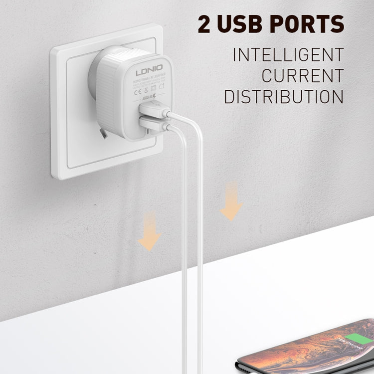LDNIO A201 2.4A Dual USB Ladekopf Reise-Direktlade-Handyadapter-Ladegerät mit Micro-USB-Datenkabel, Micro-USB