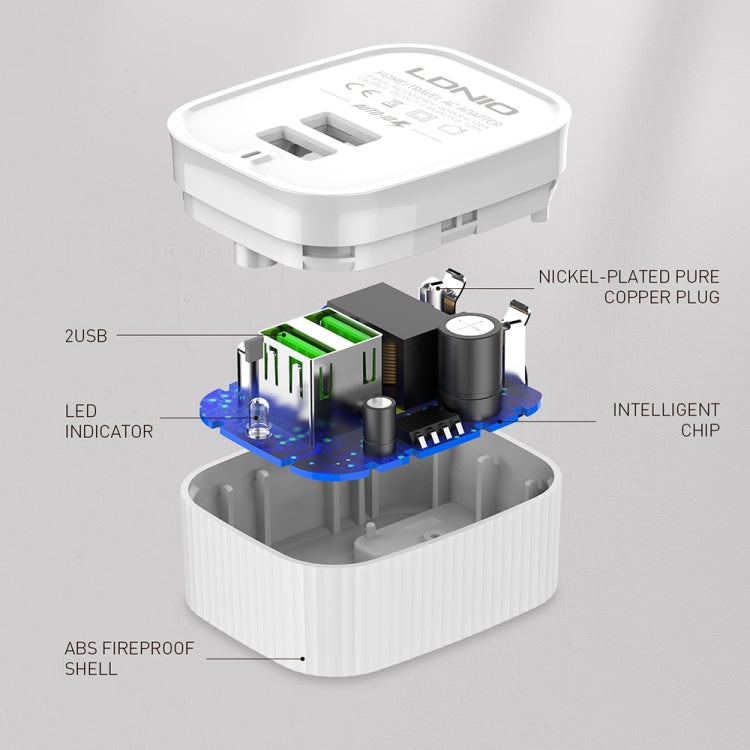 LDNIO A201 2.4A Dual USB Ladekopf Reise-Direktlade-Handyadapter-Ladegerät mit Micro-USB-Datenkabel, Micro-USB