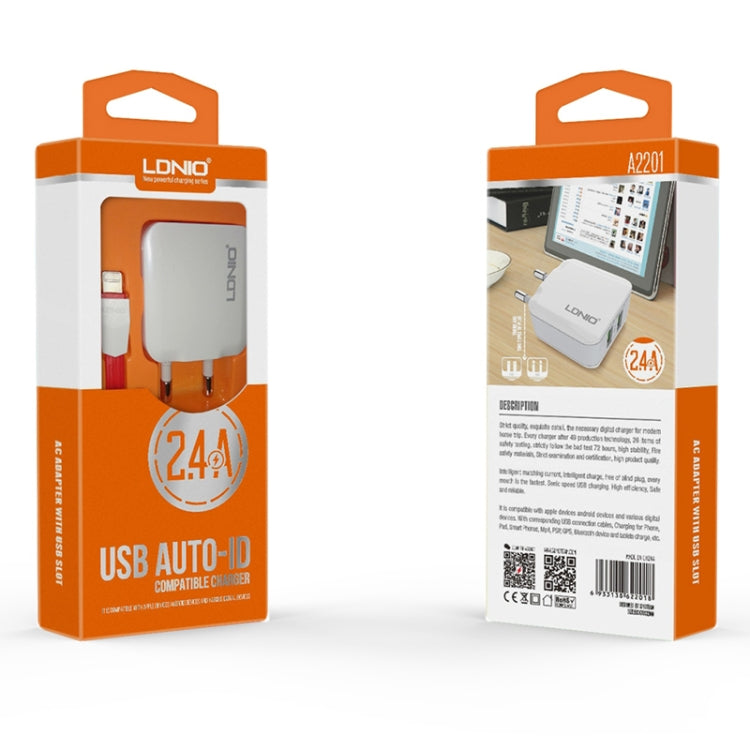 LDNIO A2201 2.4A Dual-USB-Ladeadapter Reise-Direktlade-Handy-Adapter-Ladegerät mit Typ-C-Datenkabel, Typ-C